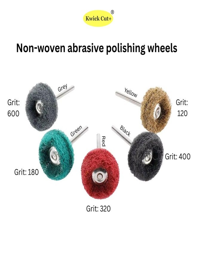 KWICK CUT + Kwick Cut+ 50Pcs Non-Woven Abrasive Polishing Wheels (10pcs Each Grit 120/180/320/400/600) | 1/8 inch (3mm) Shank Rotary Tool Buffing Wheels for Metal, Wood, Stainless Steel, Jewelry, Rust Removal - Image 3